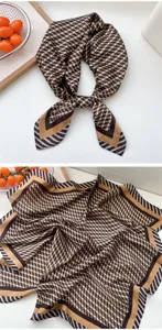 Women 70x70cm square silk scarf with geometric print, elegant neck wrap and chic accessory.