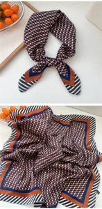 Silk square scarf for women 70x70cm vintage geometric chain print elegant neckerchief