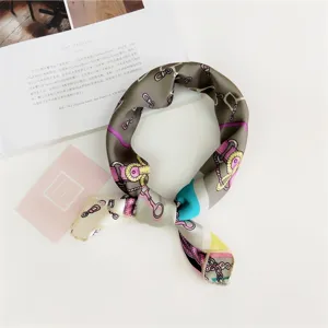 Silk square scarf women fashion neckerchief retro chain print small square hijab 50cm
