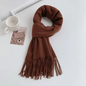 Cozy brown winter scarf for women, soft imitation cashmere scarf with elegant fringe tassels.