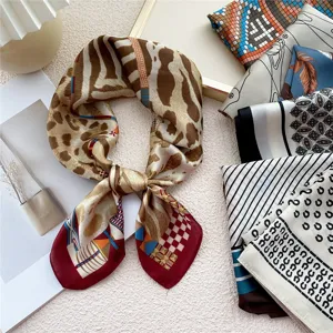 Women 70cm square silk scarf stylish geometric animal print neckerchief for daily wear