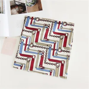 Luxury chain print silk square scarf for women, elegant neck scarf for spring and autumn.