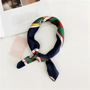 Silk small square scarf women neckerchief fashion striped design for daily wear and styling.