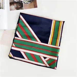 Elegant geometric silk square scarf for women, stylish neckerchief for daily and office.
