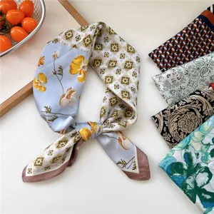 Women 70x70cm square silk scarf stylish floral neckerchief for spring summer outfit decoration.