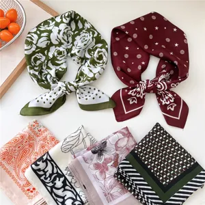 70x70cm silk square scarf for women, elegant floral and paisley neckerchief for spring and summer.