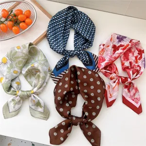 Women 70x70cm square silk scarf stylish neckerchief floral dot geometric fashion set