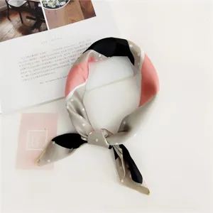 Silk small square scarf women neckerchief fashion retro polka dot hair band summer accessory.