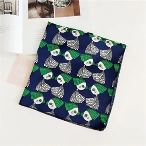 Stylish women small square scarf chic silk neckerchief retro artistic print design 50x50cm