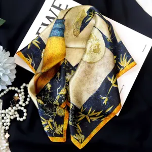 Detailed view of the artistic oil painting silk scarf, pure mulberry silk square neckerchief.