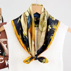 Elegant oil painting style pure silk small square scarf, versatile decorative neckerchief for women.