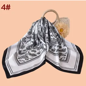 Foulard carré cachemire noir et blanc, écharpe en satin élégante de 70cm pour femme.
