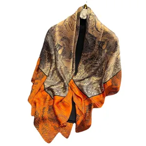 Sciarpa in seta di lusso da donna, elegante foulard 90 quadrato con stampa classica, design arancione.