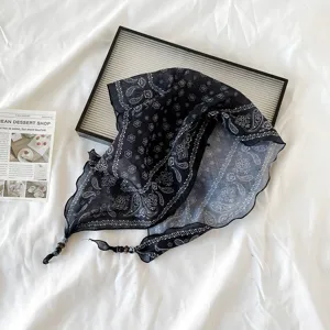 Retro paisley print cotton linen triangle scarf versatile vintage head wrap hair band
