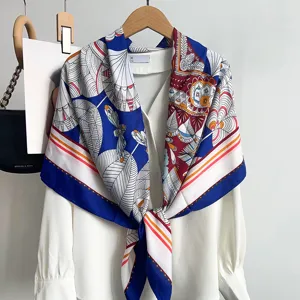Elegant vintage geometric floral square silk scarf luxury style shawl for women wrap