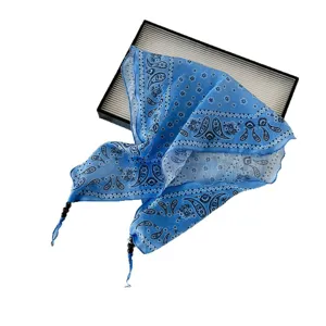 Blue paisley bandana triangle scarf cotton linen vintage hair band head wrap cute