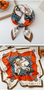 Women silk square scarf spring autumn fashion neckerchief retro chain print elegant hair band