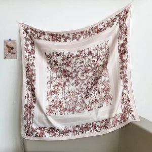 French Vintage Floral Square Scarf For Women Satin Lightweight Neck Scarf Fashion Daily Head Scarf Shawl