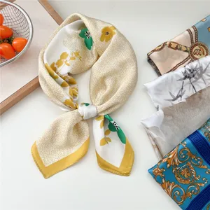 Stylish silk square scarf for women, elegant neckerchief and hair band for spring and autumn.