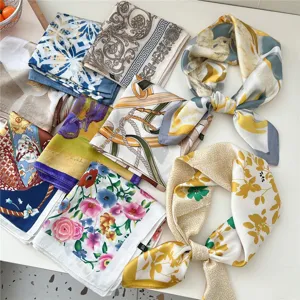Women silk square scarf 70cm fashion floral neckerchief hair band elegant head wrap