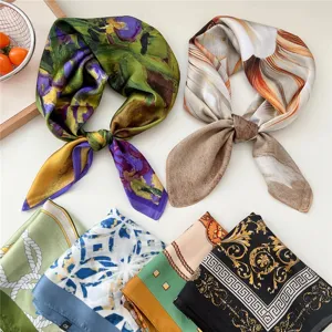 Silk square scarf women spring autumn fashion floral baroque hair band neckerchief wrap
