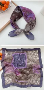 Vintage paisley print cotton linen small square scarf for women spring summer decorative neck