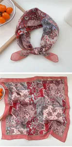 Chic paisley print square scarf, soft and breathable cotton blend neckerchief for women spring summer.