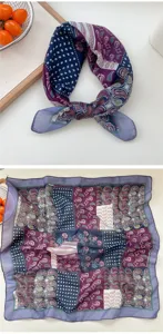 Floral paisley print small square scarf cotton linen literary retro neckerchief for women spring