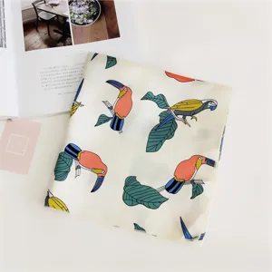 Tropical parrot print small square silk scarf, stylish neckerchief for women spring summer.