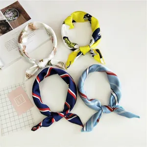 Women's small square silk scarf neckerchief for spring summer fashion outfit decoration.