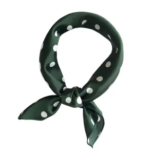 Dark green polka dot silk scarf elegant small square neckerchief for women fashion.