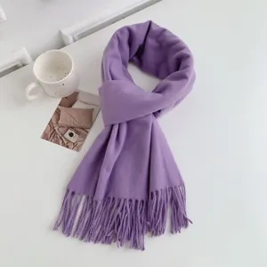 Cozy purple imitation cashmere scarf for women with elegant tassel fringe design for winter.