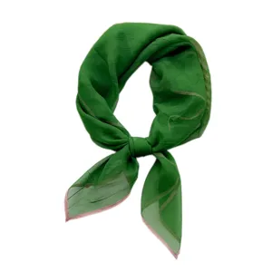 Solid green thin silk square scarf for women, elegant fashion neckerchief and hair band accessory.