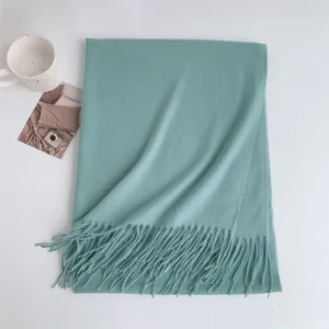 Solid color mint green tassel scarf for women winter warm soft cashmere feel cozy elegant wrap