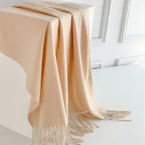 Cozy imitation cashmere solid color tassel scarf for women winter warm elegant daily style