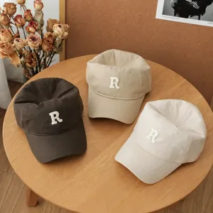 Soft top casual baseball cap with letter embroidery, unisex vintage style sun hat.