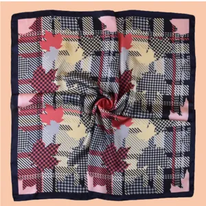 Mujer 70cm panuelo cuadrado geometrico pata de gallo cuadro hoja de arce satin suave moda