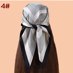 Mujer 70cm cuadrada bufanda negro blanco geometrico lineas impreso satin chiffon moda panuelo