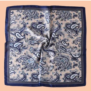 Femme 70cm Foulard Carre Elegant Paisley Imprime Satin Chiffon Echarpe Mode Tour de Cou