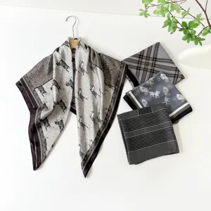 Women's Luxury Satin Silk Scarf Retro Horse Carriage Print Square Shawl Headwrap 90cm