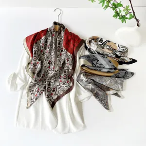 Detailed view of the 90cm vintage satin silk scarf, elegant floral square scarf for women.