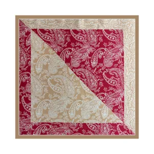 Classic paisley print silk scarf, elegant retro design, soft satin fabric square accessory.