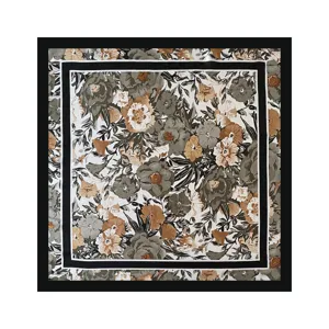 90cm satin silk square scarf for women, retro floral design, elegant vintage fashion shawl.