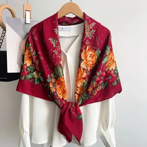 Retro floral print large square scarf elegant women's autumn winter fashion shawl wrap accessory