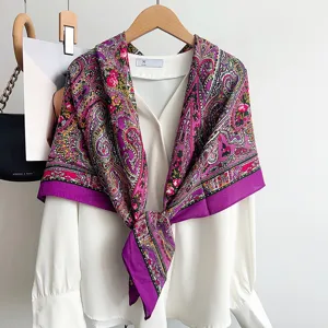 Vintage paisley large square scarf autumn winter women fashion versatile shawl silk feel wrap