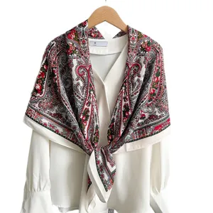 Retro floral print large square scarf elegant vintage shawl for women daily wear