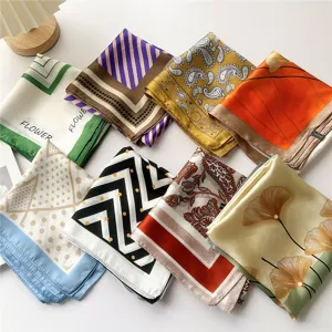 Women Fashion Square Scarf Polyester Printed Silk Feel Neckerchief Hair Band Daily Decorative Scarf For Ladies
