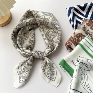 Korean style 70cm square silk scarf for women, elegant neckerchief and fashion hair band.