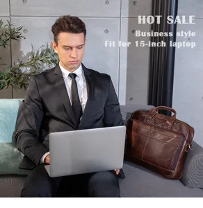 Borsa per computer portatile da uomo in pelle marrone ventiquattrore lavoro 15p