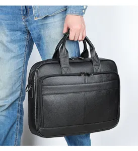 Cartable d'affaires en cuir véritable pour homme, grand sac pour ordinateur 15,6 pouces.